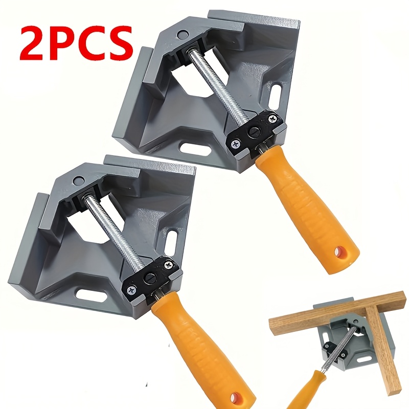 

2pcs Aluminum Alloy 90° Right Angle Clamps - Woodworking & Welding Corner , Silvery/yellow