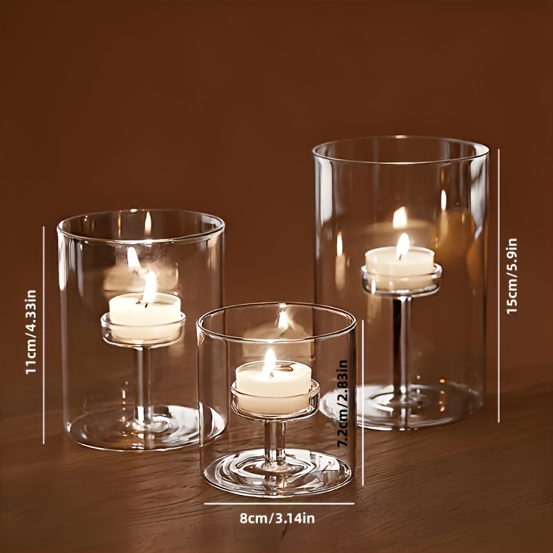 TEMU 3pcs Creative European Style Windproof Glass Candleholders For Romantic Atmosphere -colored Glass Candle Cups With Borosilicate Thickened Glass