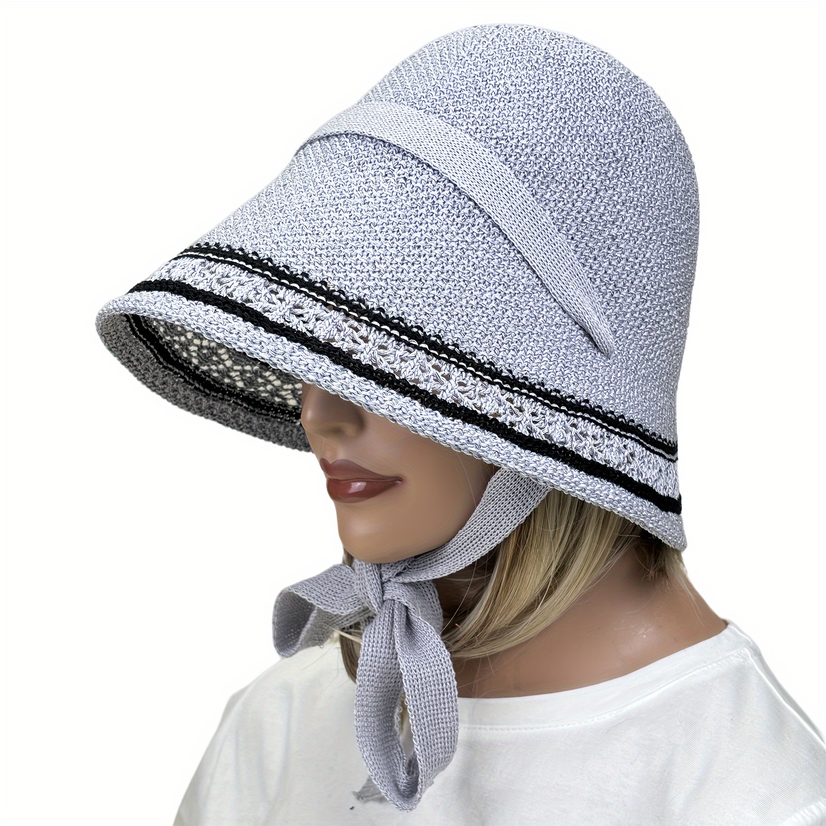 Women's Sun Hat Wide Brim Ribbon Knitted Bucket Hat Foldable - Temu