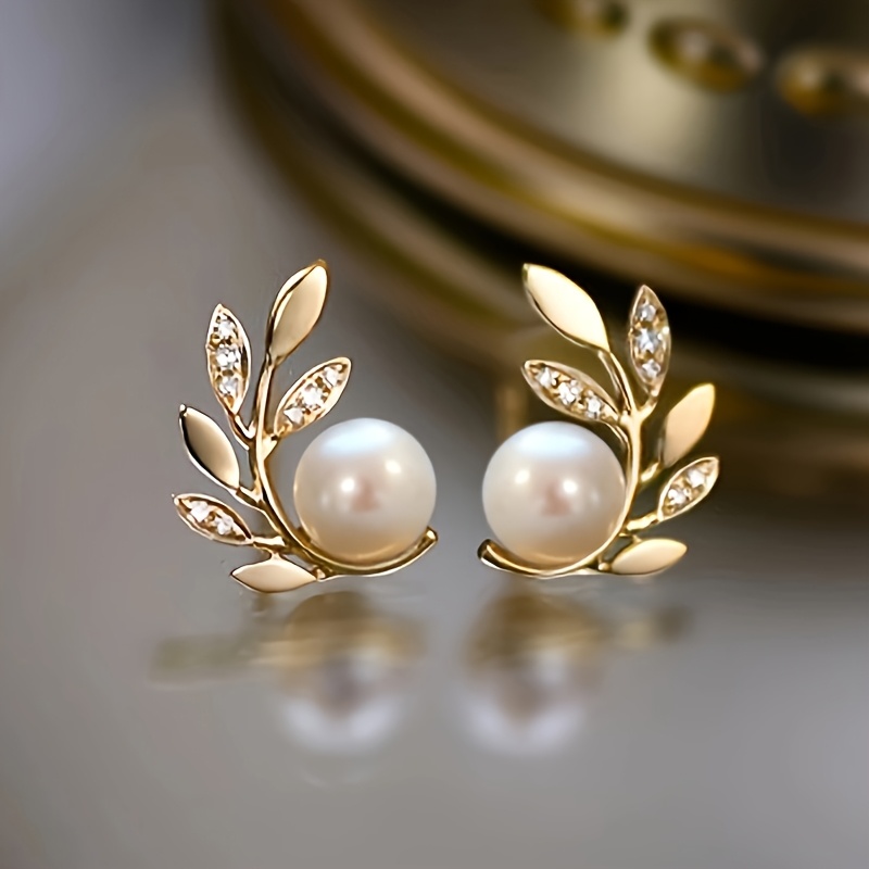 Image of Elegant And Exquisite -shaped Pearl Earrings Inlaid With Zirconia Stones, Perfect For Daily Casual Wear, Engagements, Weddings, Parties, And As A Delicate Gift For