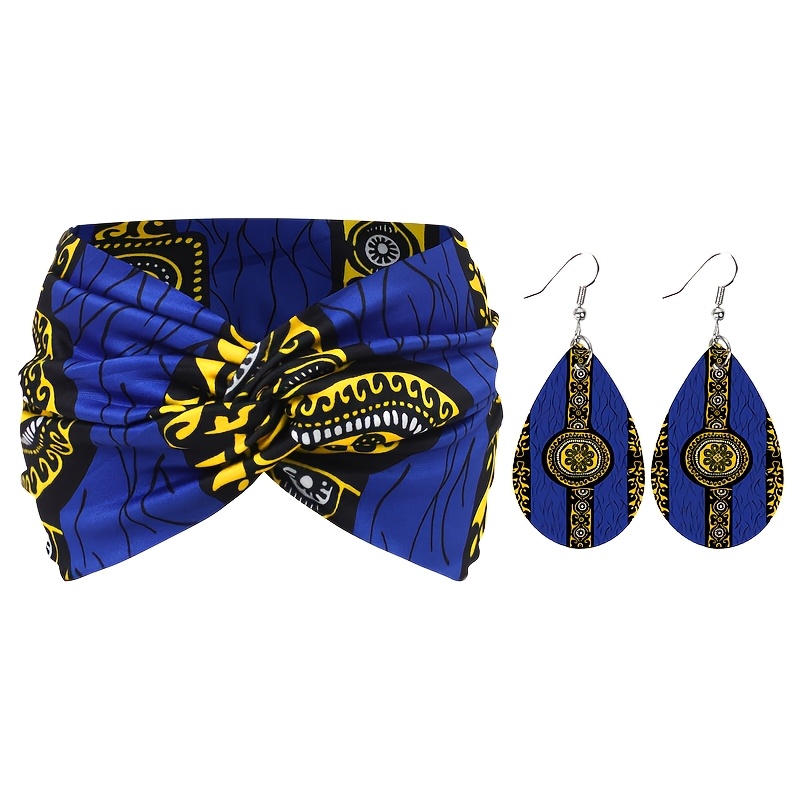 TEMU 2pcs/set 1 Hairband + 1 Pair Of Earrings, Wide Printed Fashion Women's Hair Tie And Earrings Set For Daily Use