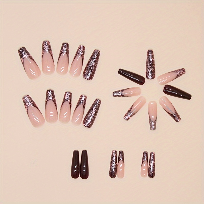 24pcs french glitter medium long   removable nail art fashionable wearable nail sheets finger nails false nails press on false nail sheets false nails toe nails suitable for women and girls 5