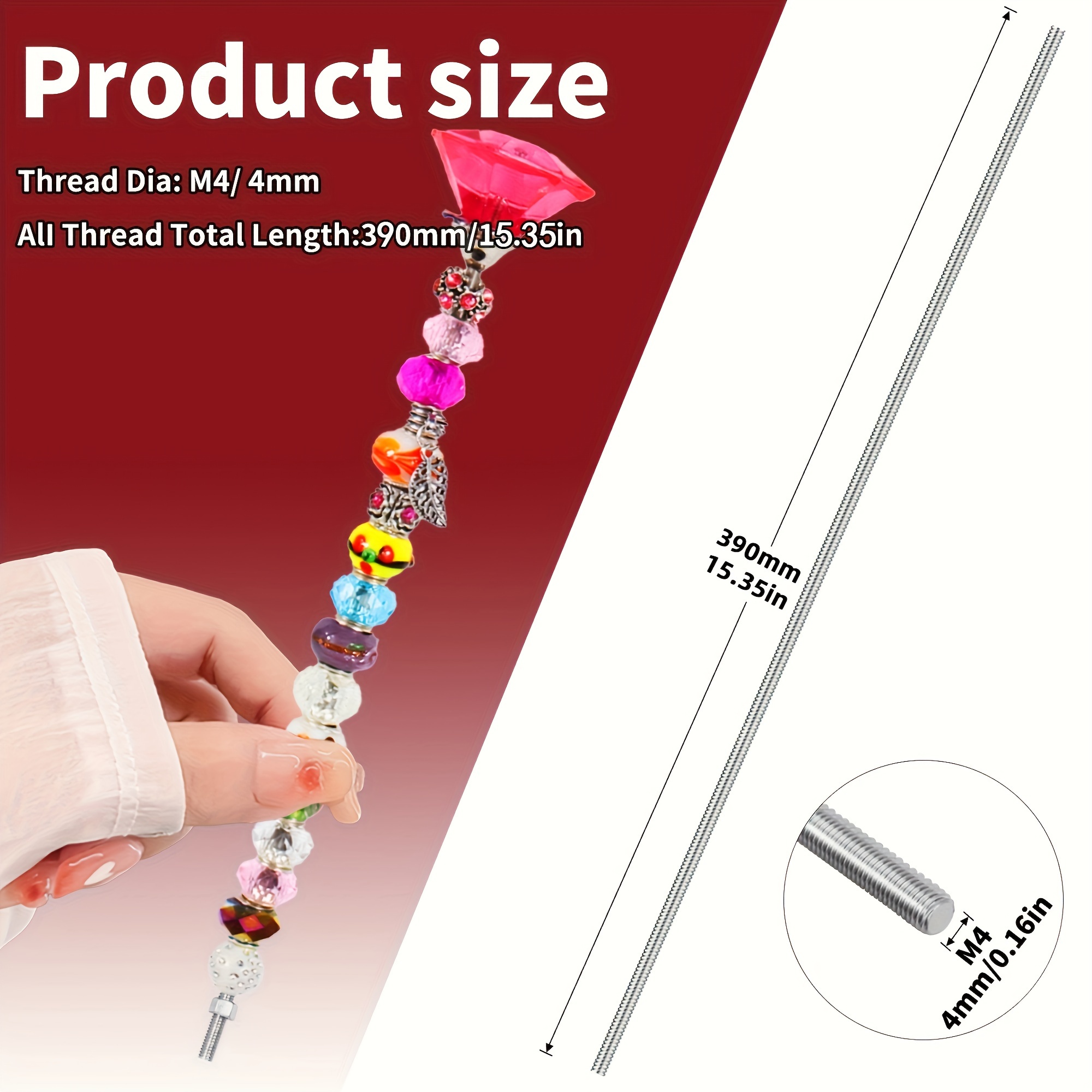 20pcs Of 304 Stainless Steel Threaded Rods And Nuts, 10pcs Of M4 Stainless Steel Threaded Rods With Hexagon 10pcs Of M4 Stainless Steel Nuts, For Beaded Garden Pile Strong Rods, Making Fairy Rods