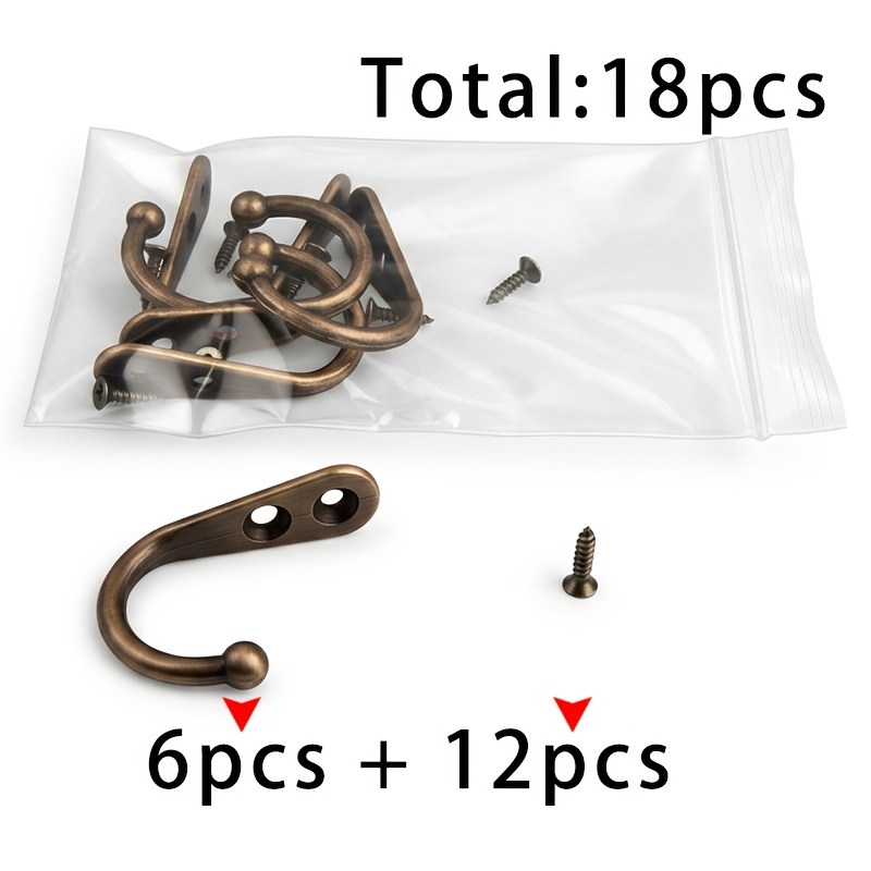 TEMU 6 Stück Rote Bronze J-Typ Runde Kopf Eisenhaken + 12 Stück 2.5×10 Bronze Schrauben, Gesamt 18 Stück. Eisen Kleiderhaken, Einzelne Eisenhaken für