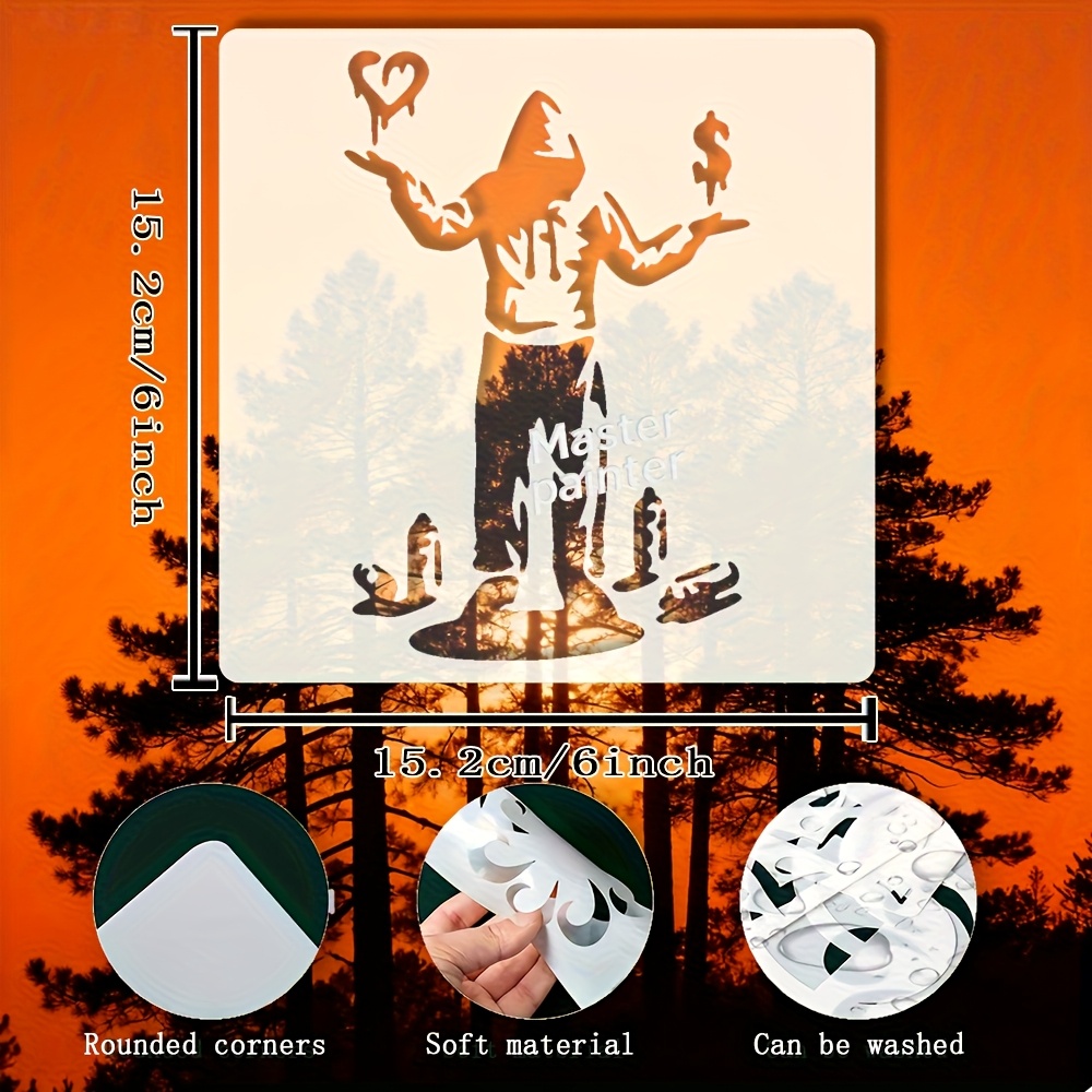 1pc - 15.2x15.2 Cm - Character-themed Drawing Template - Theme Template - Hooded Figure - Heart - Money - Creative - Suitable For Decorative Paintings, Fabric Printing