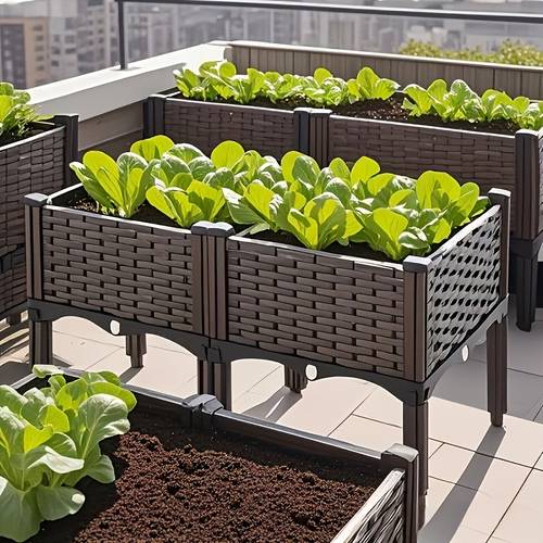 raised garden bed planters for outdoor plants with legs elevated rectangular planter boxes garden patio balcony deck with drainage holes reinforced for planting flowers vegetables tomatoes and herbs