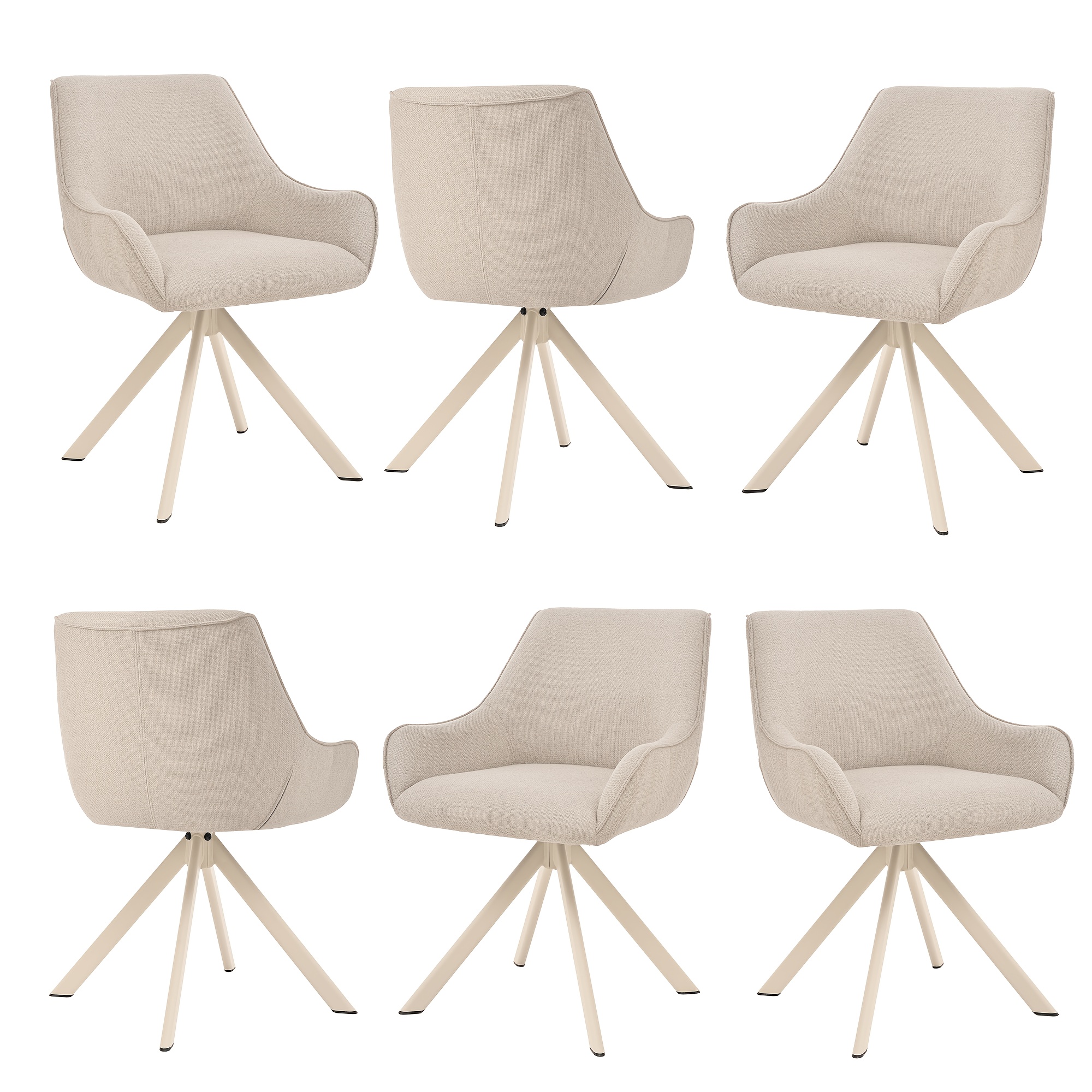 Set Of 2/4/6 Armchairs With Curved Backrests & Soft Cushions, In Chenille, Linen & Faux Leather Upholstery, Perfect Blend Of For Dining Room, Kitchen, Study, Vanity, Office