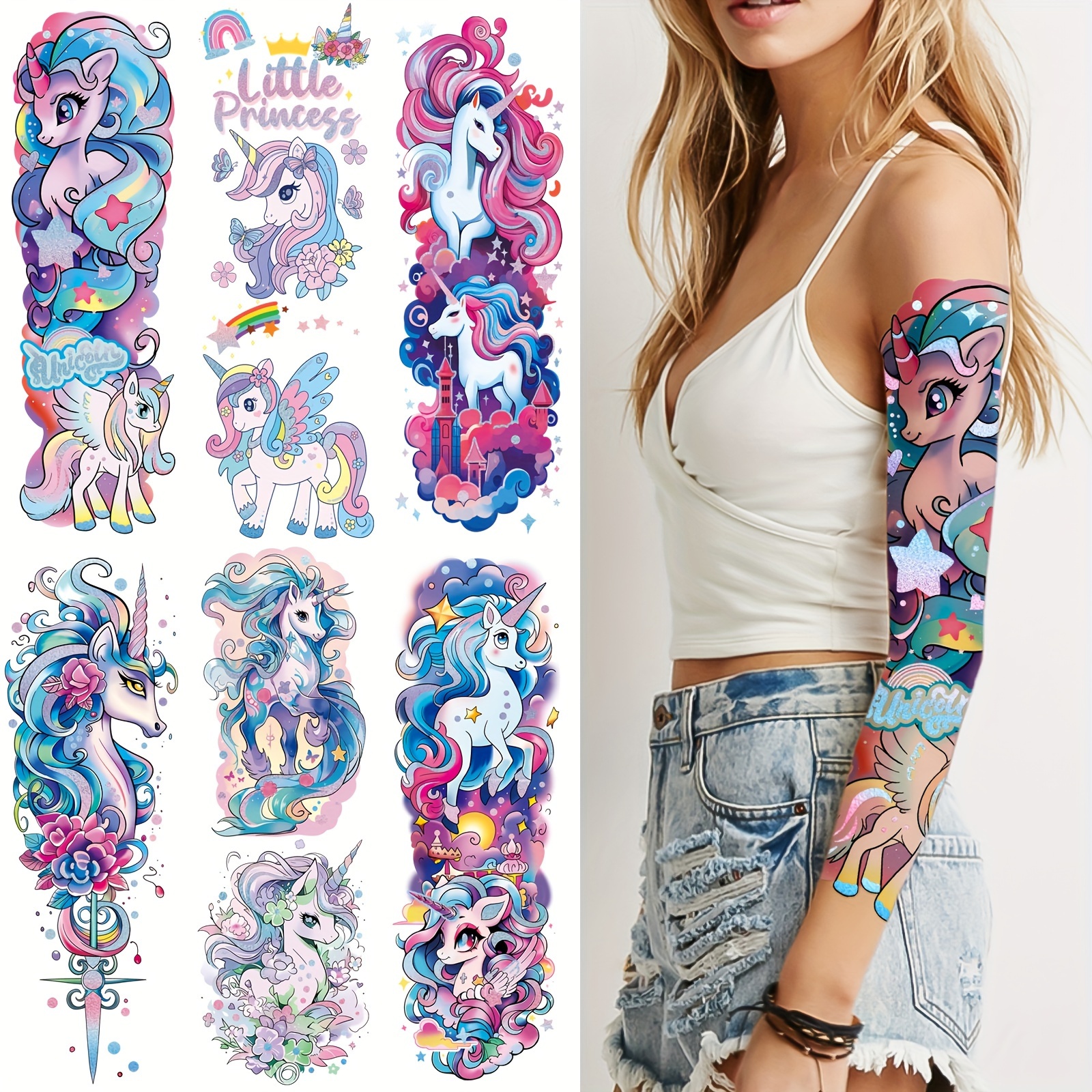 

[top-] 24 Sheets Unicorn Half Arm Fake Sleeves Stickers Favors Supplies Arm Leg