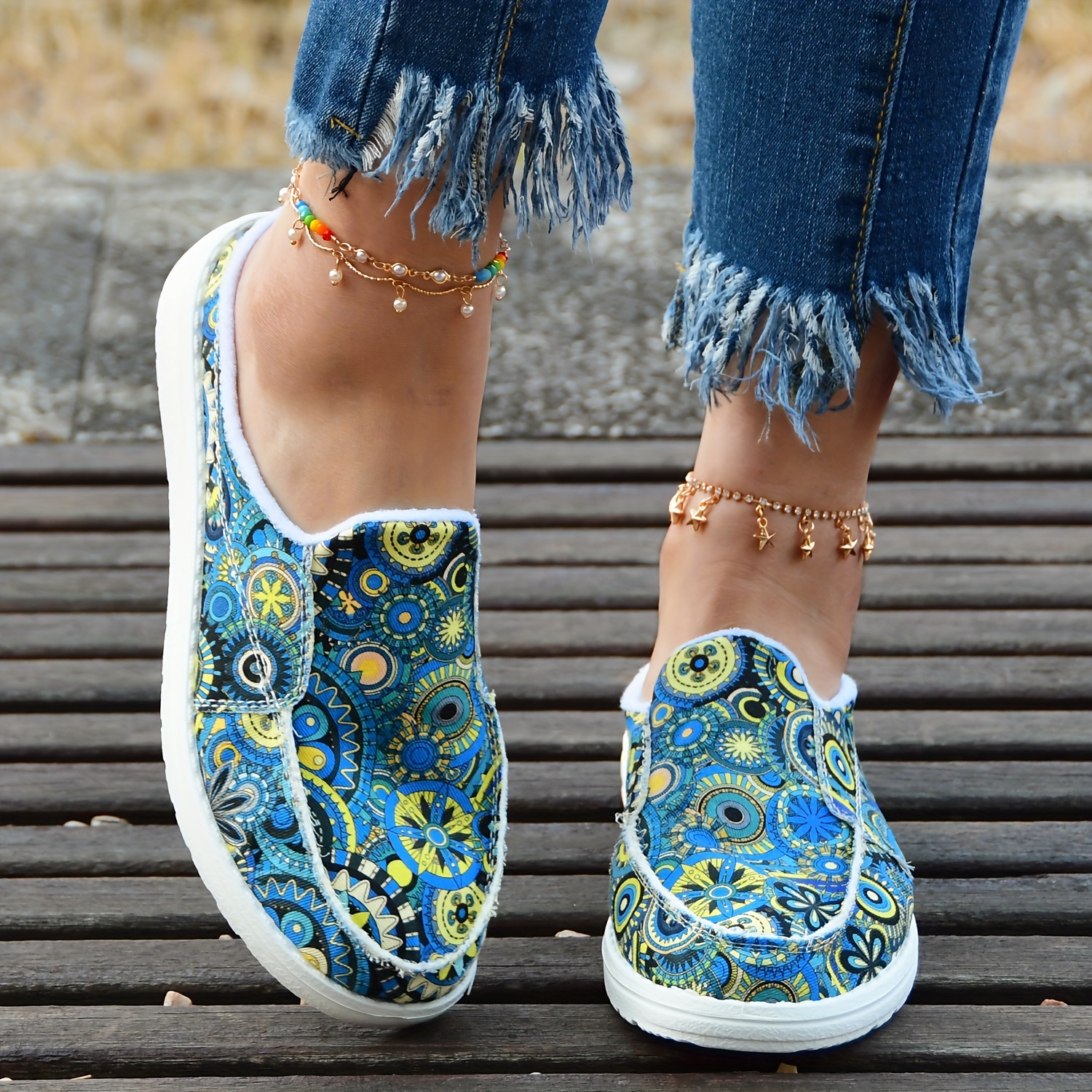 Floral Print Canvas Shoes Women's Slip Round Toe Lightweight - Temu