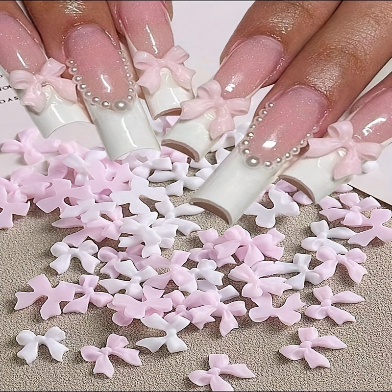 

100pcs 3d Bow Nail Charms - Diy Nail Art Accessories For Beauty And