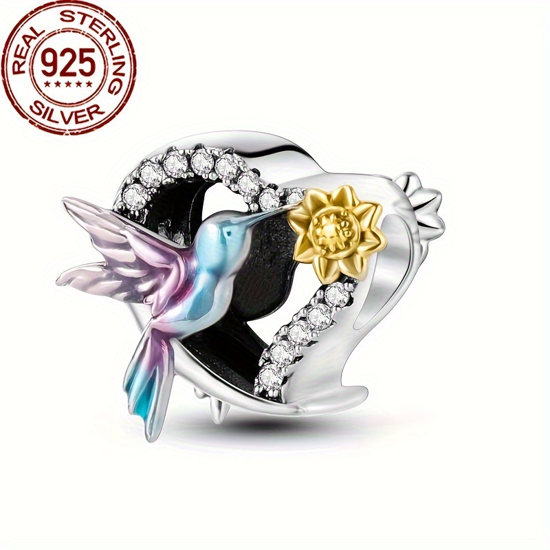 

1pc 925 Sterling Silver Hummingbird Sunflower Heart Charm Pendant, Fit Original Bracelet & Necklace, Diy Bead For Women, Birthday Elegant Jewelry Gift, Weight 4g/0.14oz