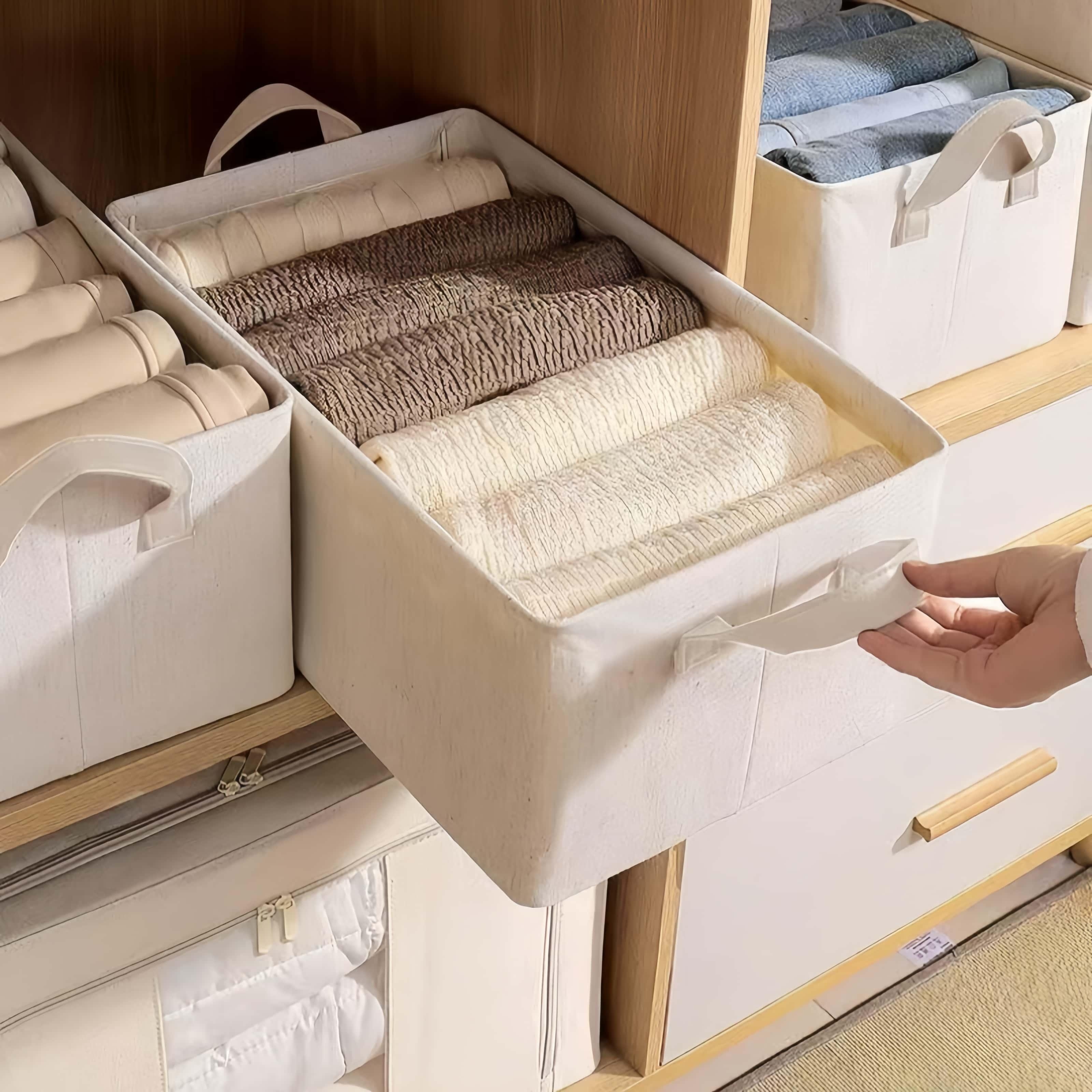 

Foldable Storage Containers Made From Linen Fabric, Designed For Organizing Drawers With Handles, Ideal For Storing Clothes, Pants, And Sweaters, Maximizing Space In Home Organiza