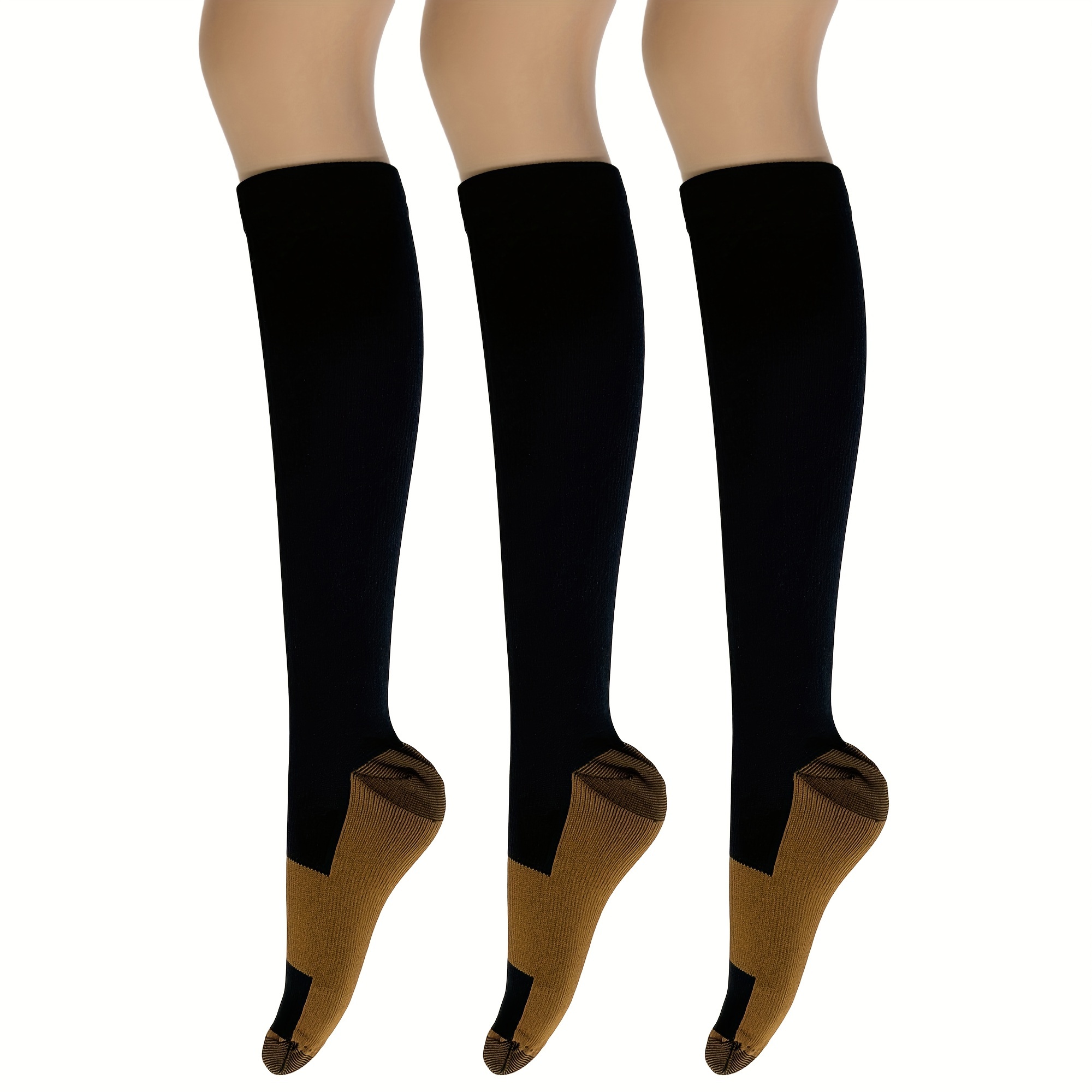 Image of 3 Pairs Graduated Copper Compression Socks, Men's And Women's Knee High Socks Best For Running, Athletic, Cycling