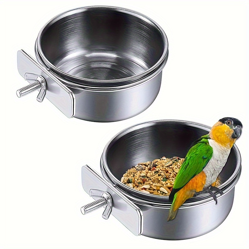 TEMU 2pcs Bird Bowl Parrot Feeder Water Cage Bowl With 2 Clamp Stands, Pet Feeder Water Dish, Birdcage Feeder, More Sturdy, Bird Food Bowl