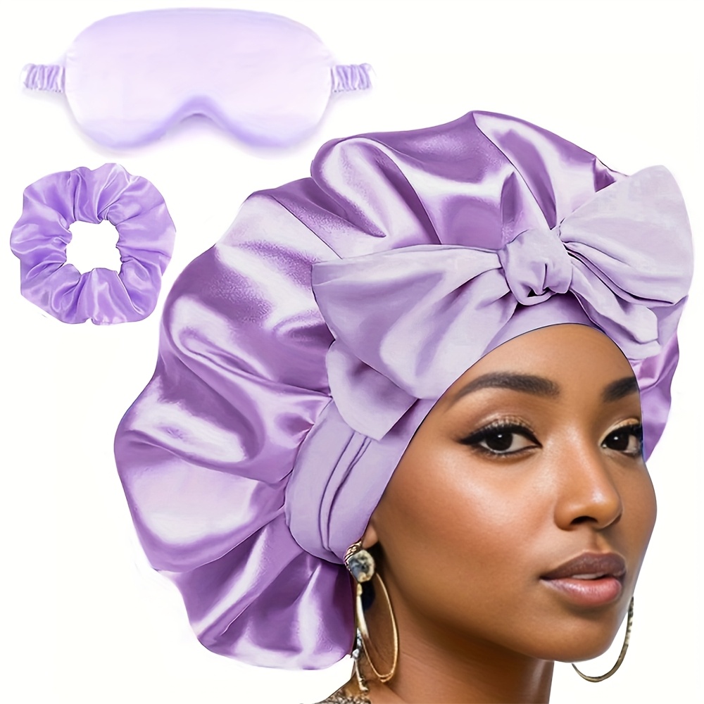 three piece set including a bonnet scrunchies an eye mask - Temu display picture 2