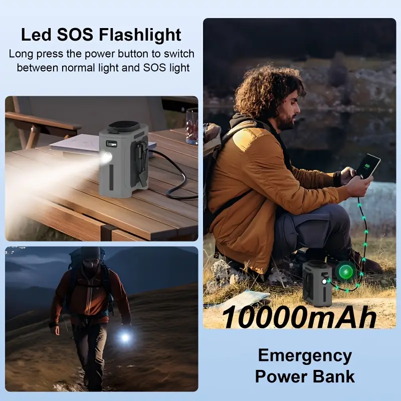 camping portable fan 10000mah rechargeable waist fan with wearable belt clip 5 built in led light 40 hr cooling for outdoor hiking fishing details 1