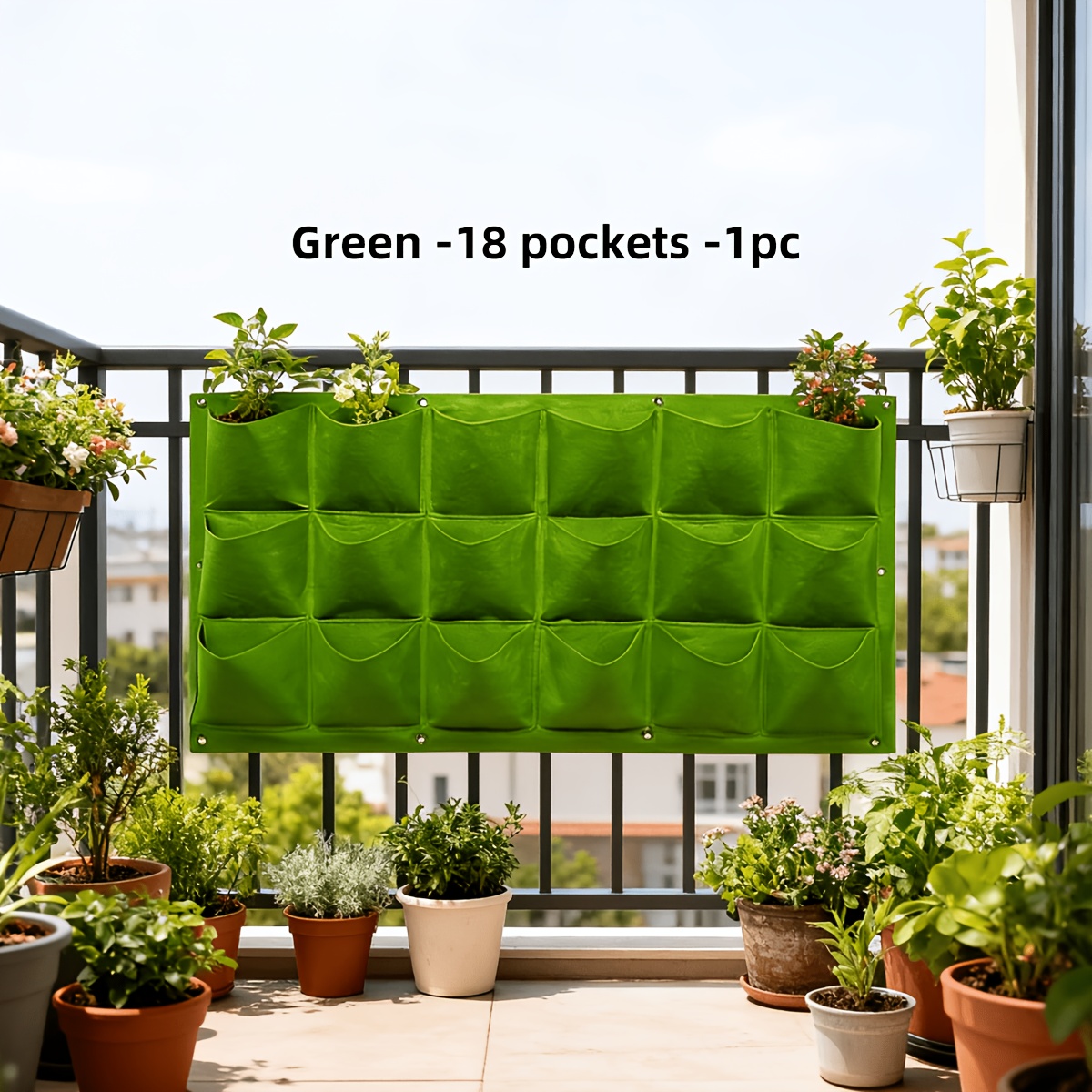 E-shop Horizontale Balkon-Pflanzbeuteltasche mit 18 Fächern – Leichter wandmontierter Anzuchsbeutel, 6x3-Layout, platzsparend für den