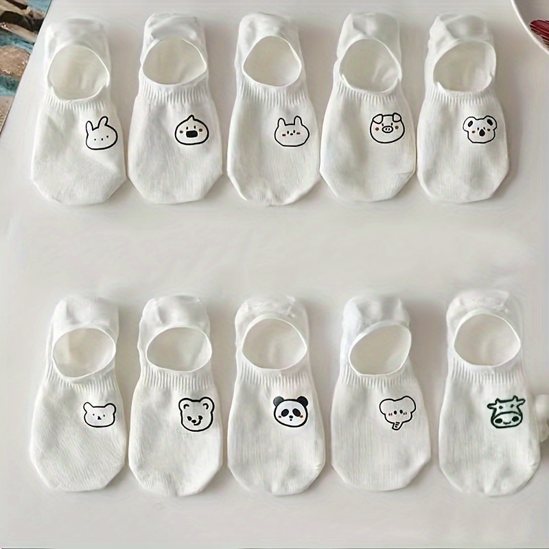 Image of 10 Pairs Cute Cartoon Print Short Socks, Soft & Lightweight Low Cut Ankle Socks, Women's Stockings & Hosiery
