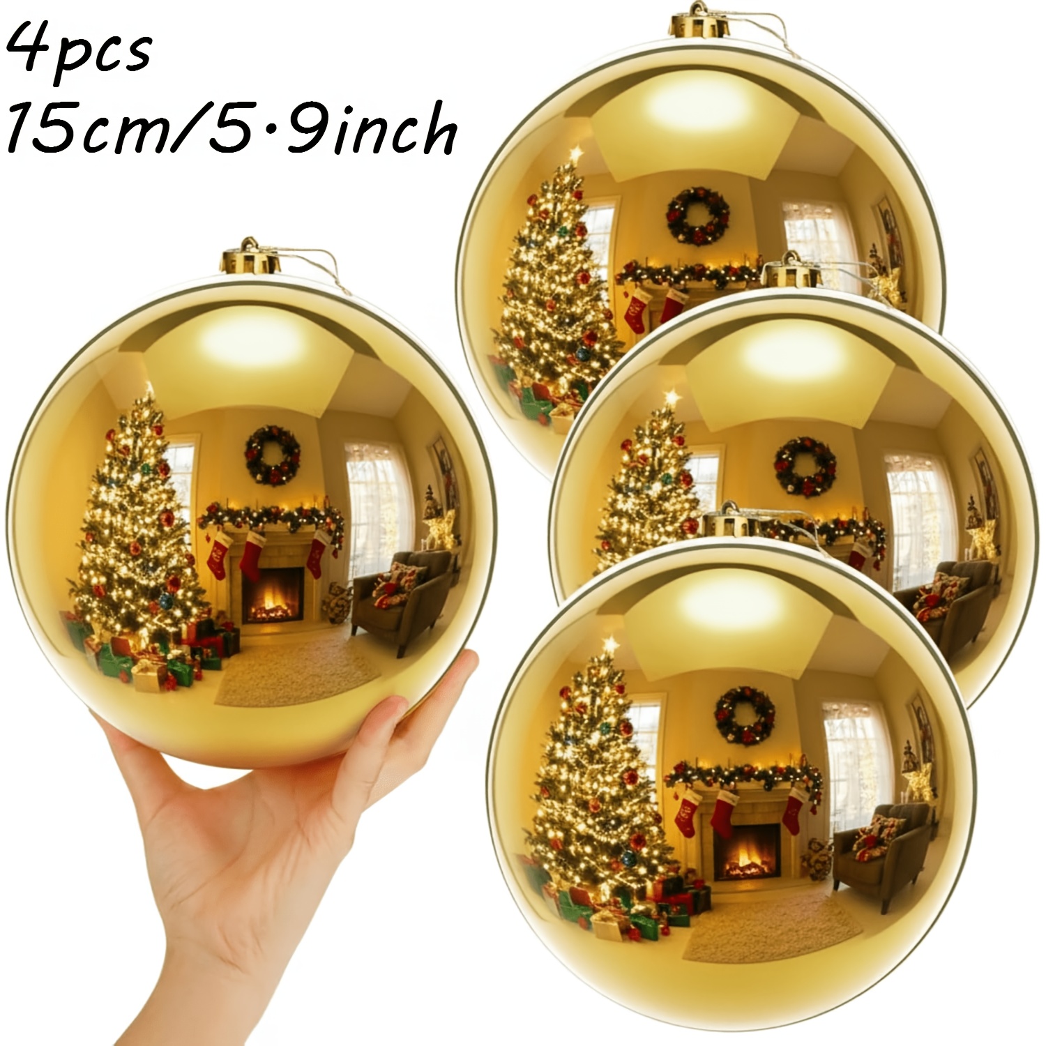 TEMU 4 pezzi, palline di Natale in plastica oversize da 15 cm, adatte per decorazioni di alberi di Natale da esterno (oro ) per feste natalizie