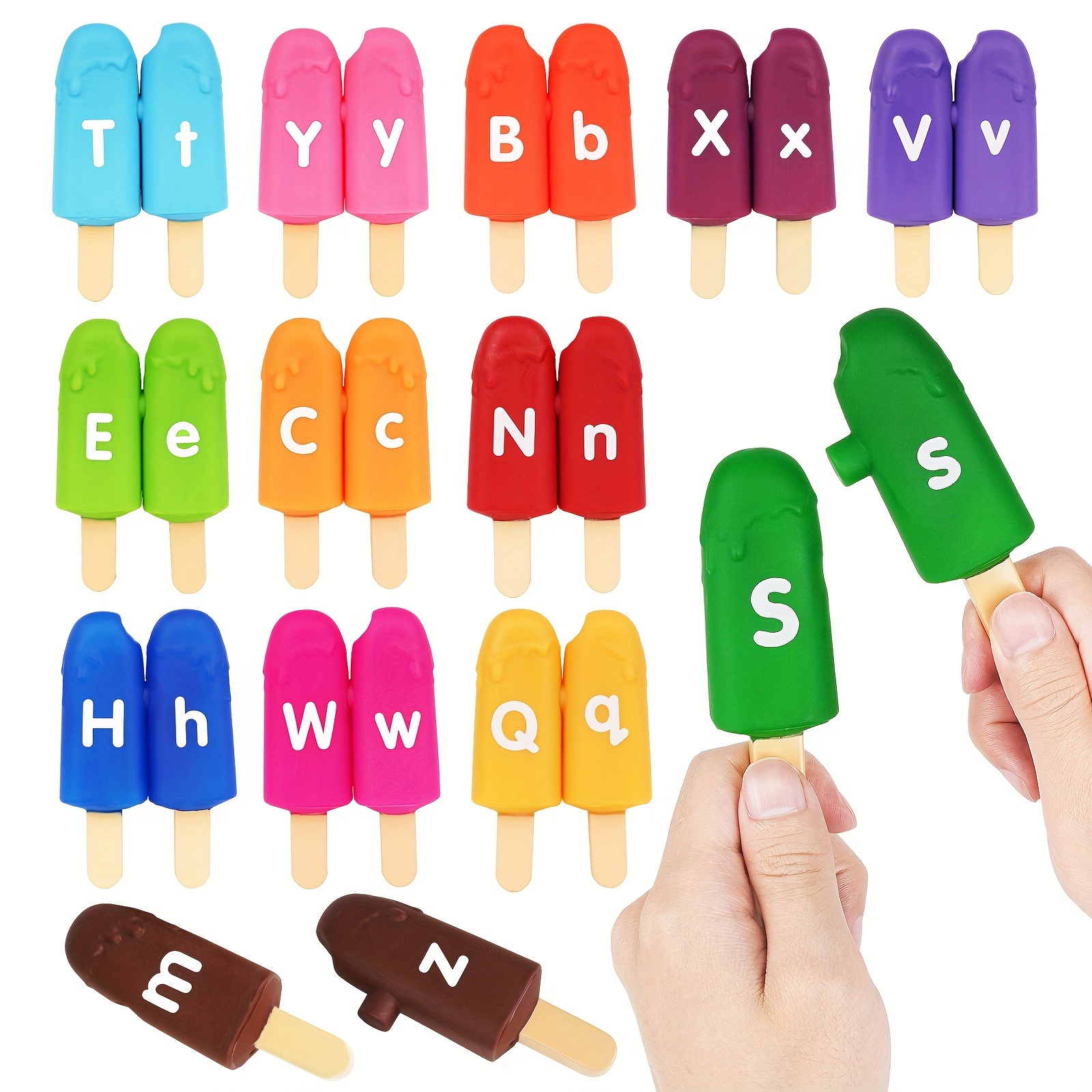 

Toddler Alphabet Letters Matching Learning Toys, 26 Pcs Double - Sided Abc Letters Popsicle Toy Alphabet Color Sorting Recognition Fine Motor Skills Preschool Toys Christmas Gift