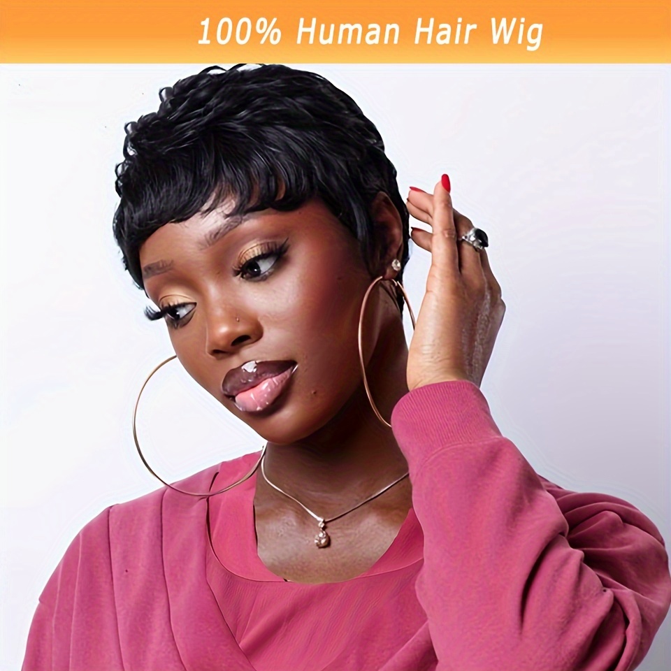 

100% Human Hair Straight Short Pixie Cut Wigs With Bangs For Women: Machine Made, 150% Density, No Lace Front, Perfect For Beginners And Daily Use
