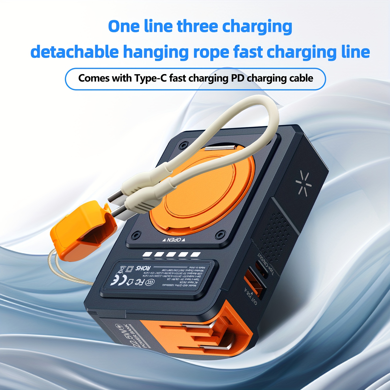 TEMU Multifunctional Magnetic Mobile Power Supply, With Ac Plug, Built-in Rotating Stand, Equipped With .5w Fast Charging Cable, Suitable For Mobile