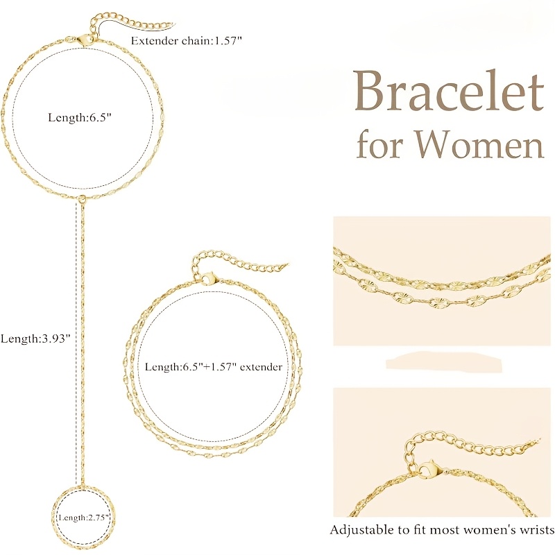 2pcs Golden Hand Chain Bracelets Set for Women, Adjustable