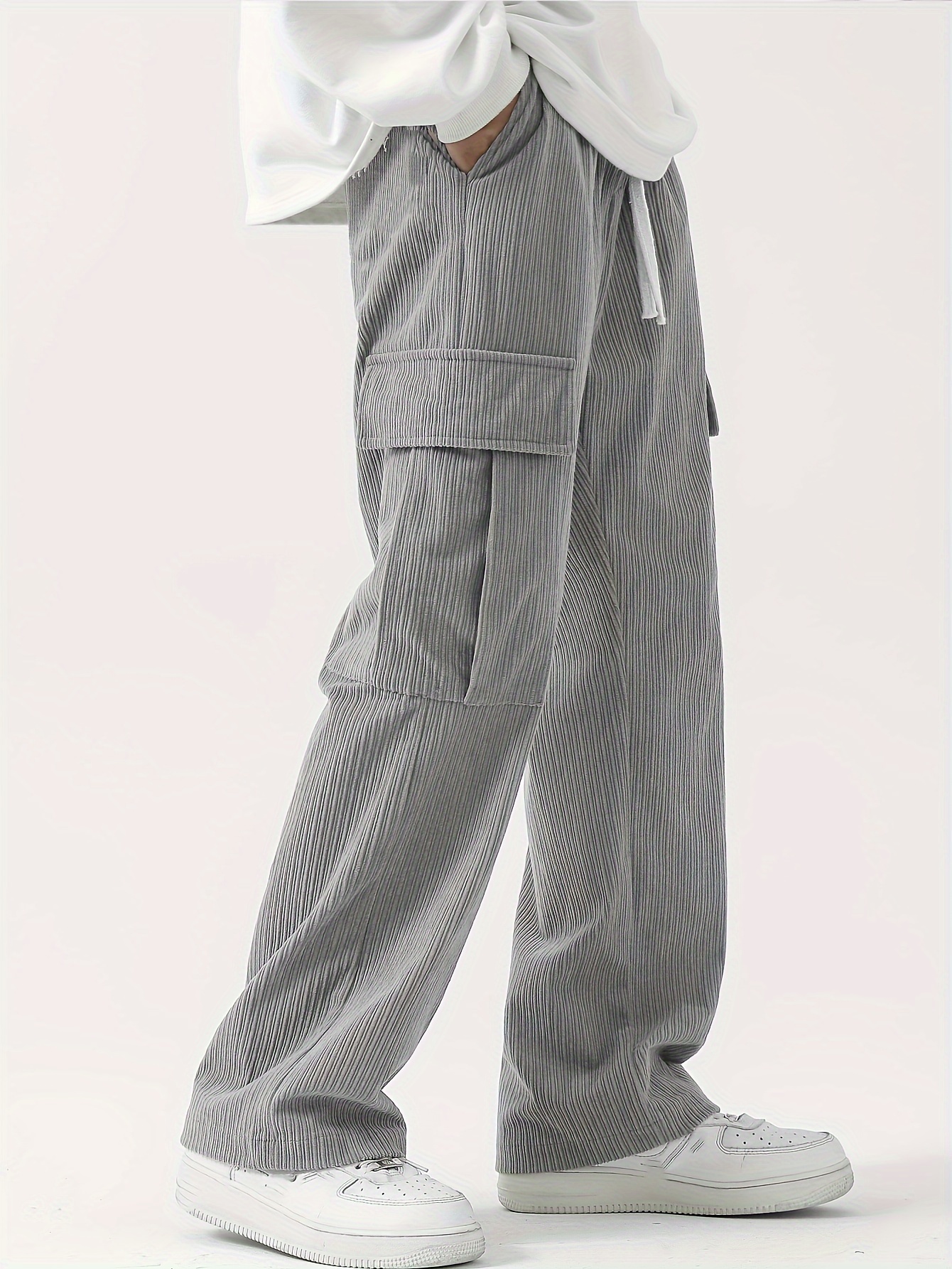  Pantalones de pana para mujer, de cintura alta, pierna ancha,  con bolsillos, holgados, rectos, estilo cargo, pantalones largos :  Herramientas y Mejoras del Hogar