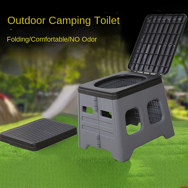 TEMU 1pc Portable Folding Toilet With Lid - Ideal For Camping, Hiking, And Emergencies