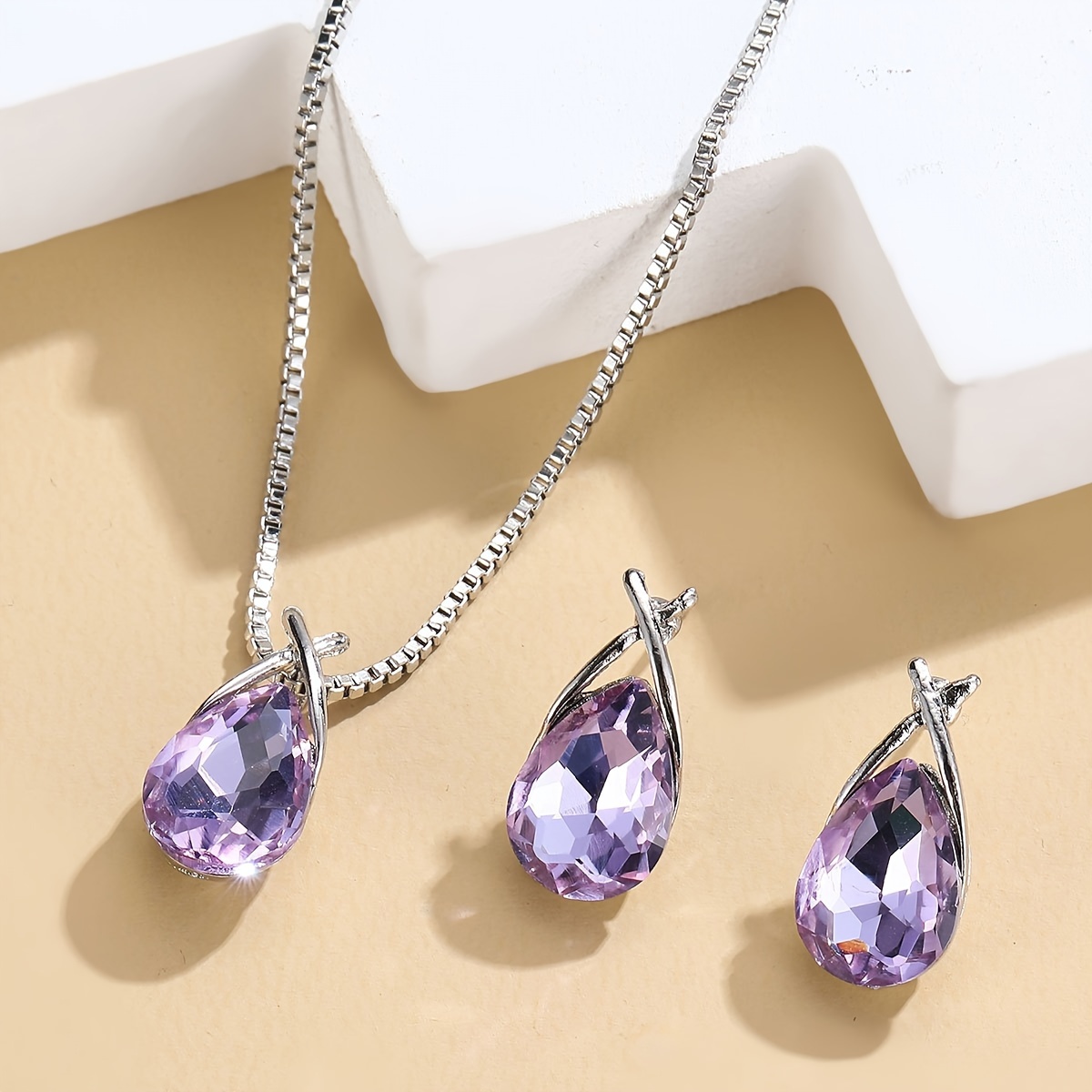 

Teardrop Crystal Pendant Necklace And Earrings Set, Zinc Alloy, Artificial Crystal, Jewelry Ensemble, All Compatible