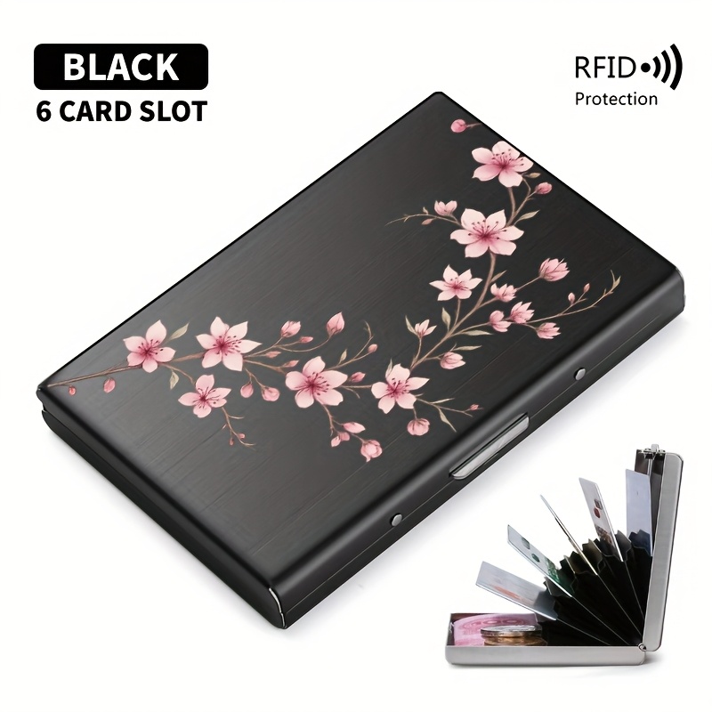 TEMU Branch Pattern Rfid Anti-theft Unisex Metal Card Holder, Storage, Fashion Accessory, Credit Card Wallet, Card Organizer