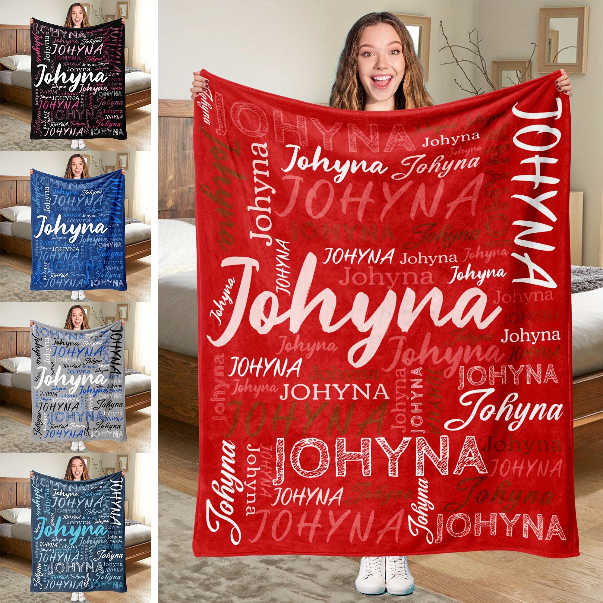 

Qogoer Customized Name Blanket & Throw - Soft Cozy Flannel Knit Polyester 100% - Unique Personalized Gift For - Contemporary Style - 200-250 Gsm