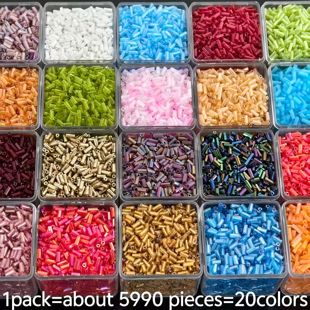 TEMU 5990pcs 20 Colors Assorted 2x6mm Colorful Glass Tube Beads | Ideal For Crafts, Bracelets, Necklaces, Bohemian Style Jewelry Making