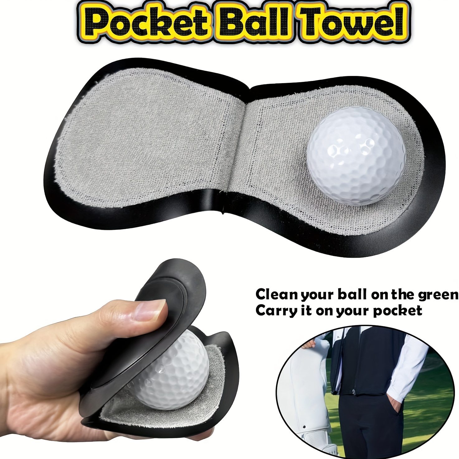 

2pcs Golf Ball Cleaner Pocket Towels, Black Pvc Material, Ball Towel