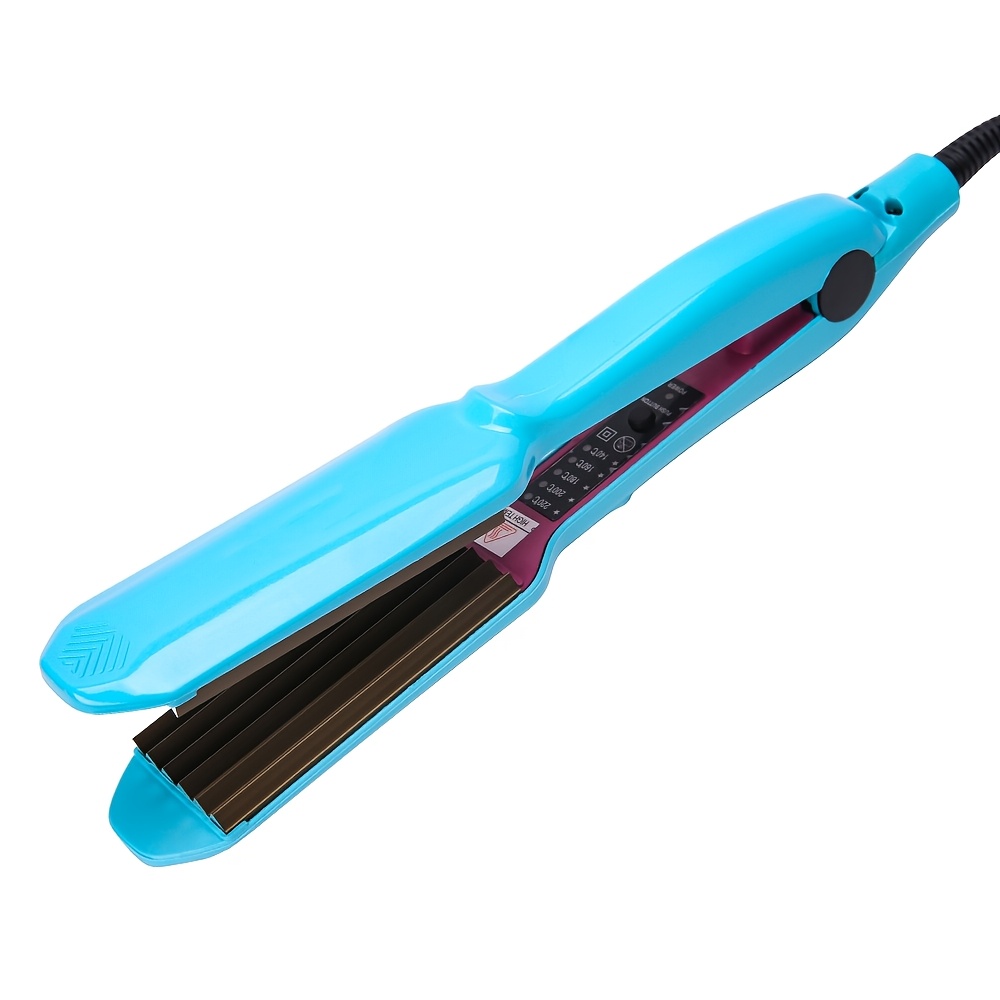 TEMU Professional Temperature Control Electronic Hair Straighteners Curlers Corrugated Crimper Waves Blue