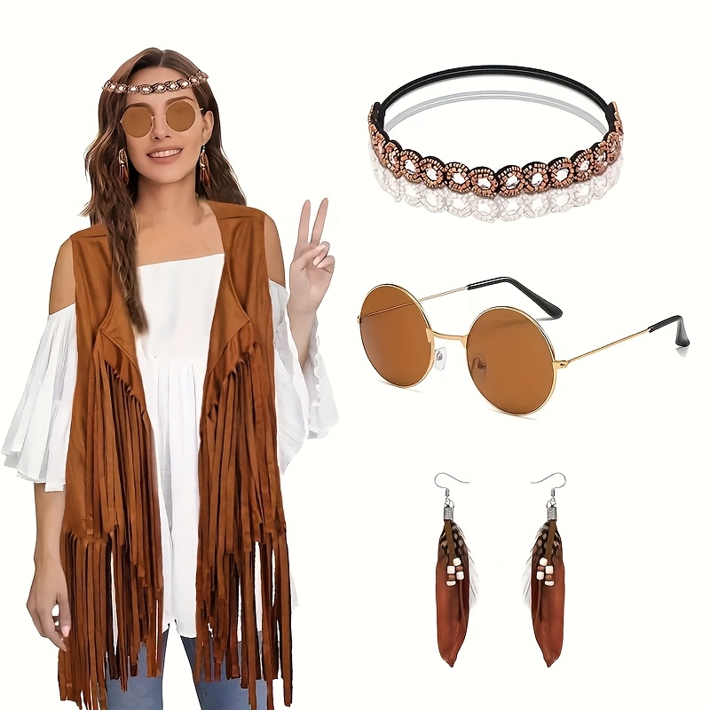 Fun Shack 70s Hippie Costume For Women, Colorful Fringe Vest, Retro Outfit, Groovy Style, Fun Festival Wear