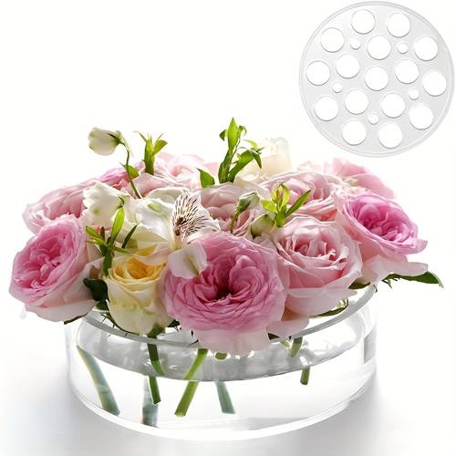 6/8 Inch Acrylic Flower Vase for Wedding Centerpieces Round, Circular Clear Wide Low Floral Vases for Dining Table Home Birthday Party Flower ArranSynthetic Gemstoneent