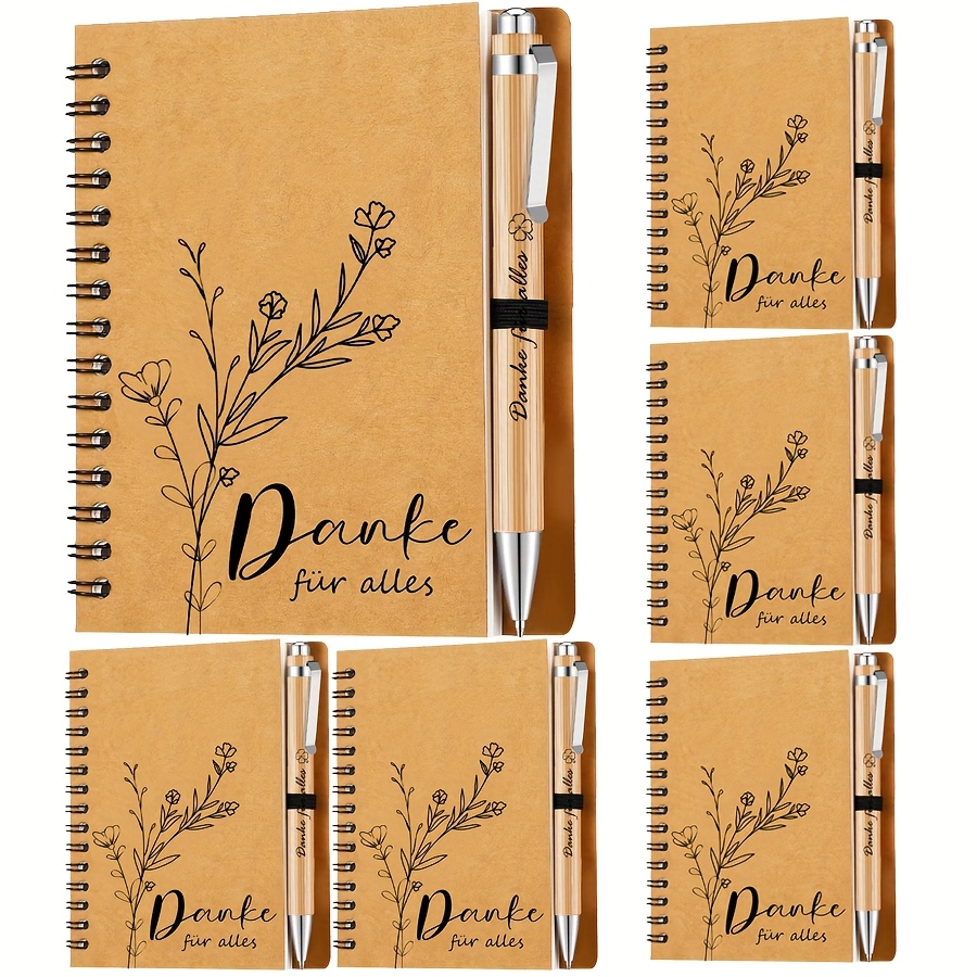 Image of 6set Farewell Gift Packs - Minimalist German-style Thank You Notebooks & -like Pens For Coworkers, Teachers, Graduation - Name/initials, Short Ruler Page, Bulk Office Supplies Christmas Gifts