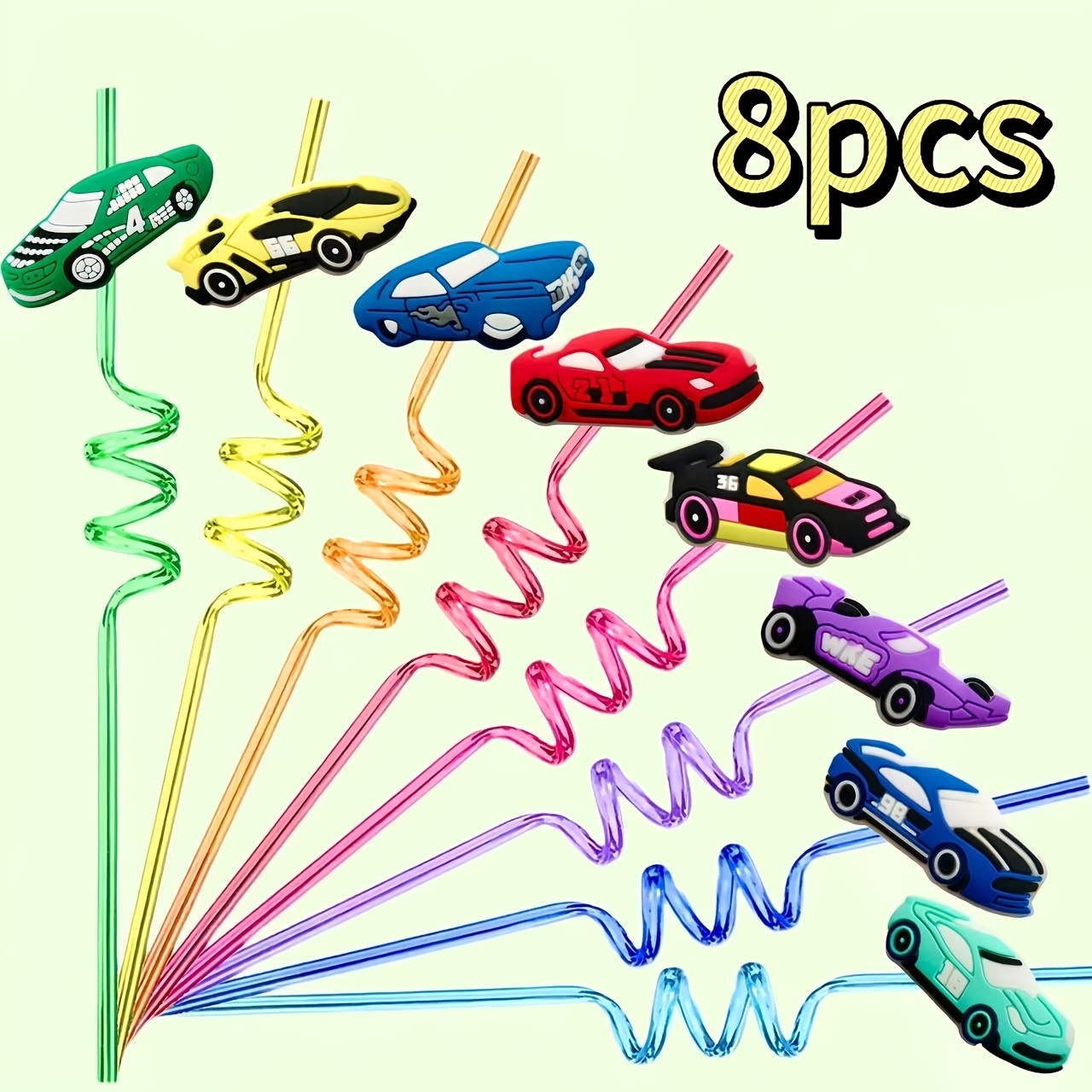 Image of Reusable Racing-themed Spiral Straws - Colorful, Food- Material, Perfect For Birthday Parties, Beach Barbecues, And , Party Accessories | Design | Durable Straws, Birthday Party Decorations