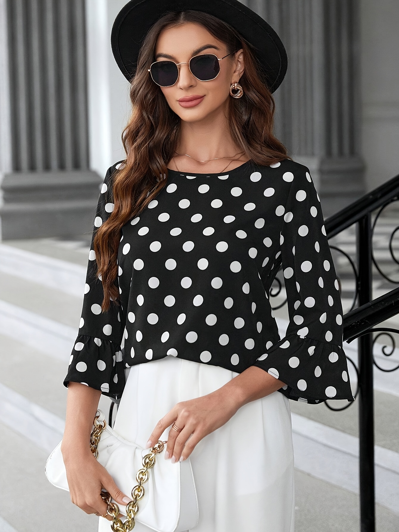 Puntos Blancos Blusa Negra Transparente Lunares Combinar Blusa