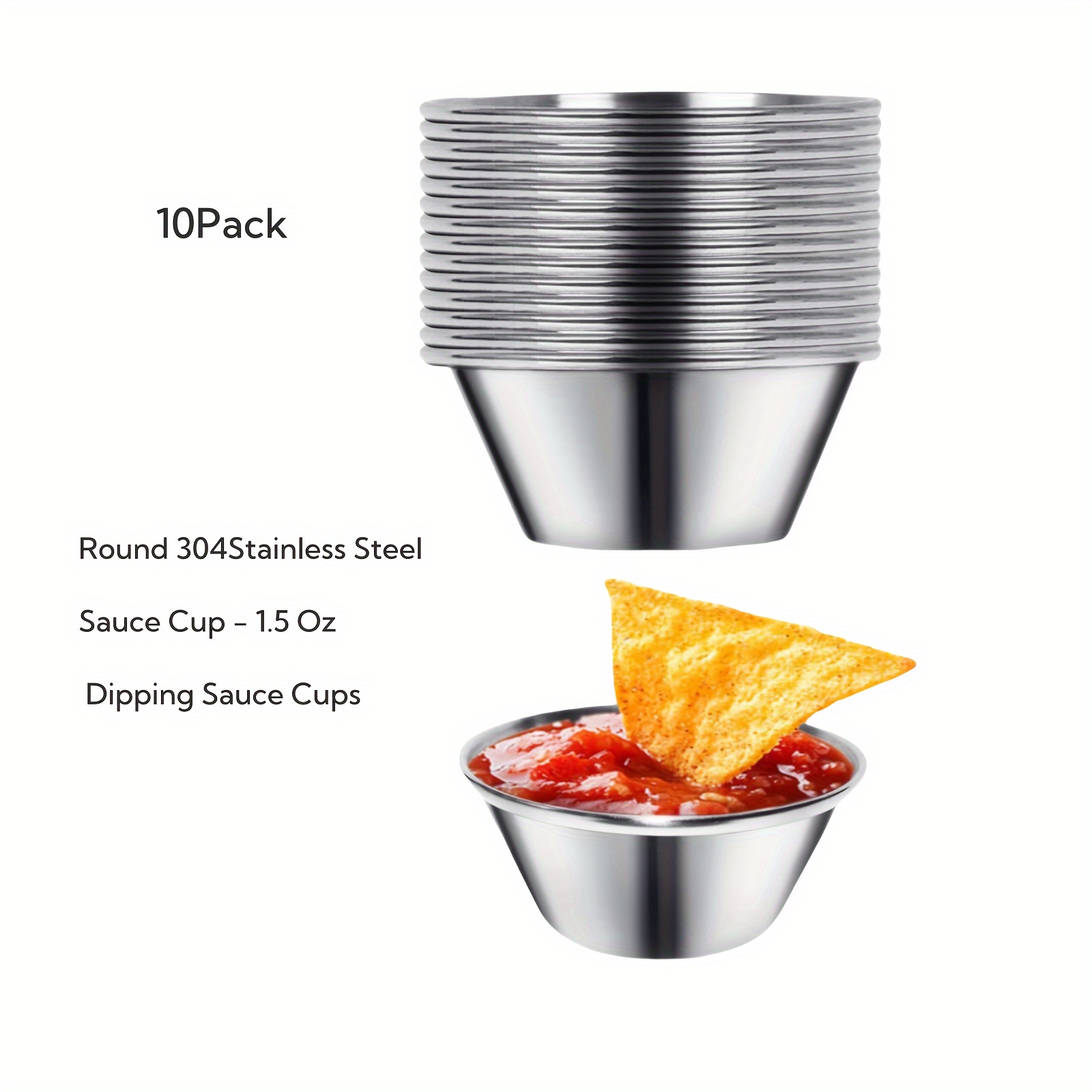 

Hanyue 10pcs Stainless Steel Cup Set - Dipping & Condiment Bowls, For & Restaurant Use, For