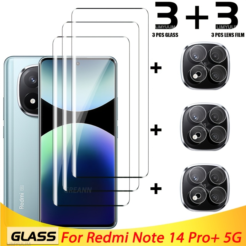 TEMU 6pcs (3 3) Suitable For Redmi Note 14 Pro  5g Glass 3d Curved Full Cover Screen Protector Tempered Glass For Redmi Note 14 Pro  5g Camera Lens