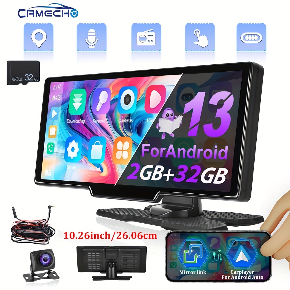 Image of Camecho 10.26-inch 2+32 For 13.0 Car Radio Stereo, Support Carplay/for Auto Wifi Gps 8core Car Video Player With Ahd Rear Camera +32g Tf Card