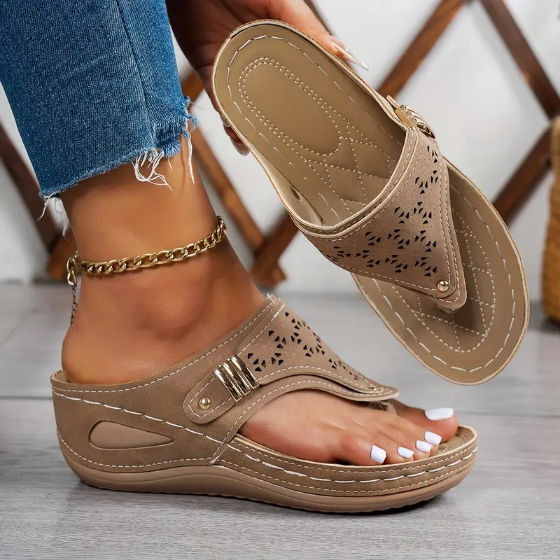 1pc womens light blue wedge sandals heel platform summer shoes with hollow out toe slip on casual fashion footwear Product details 4
