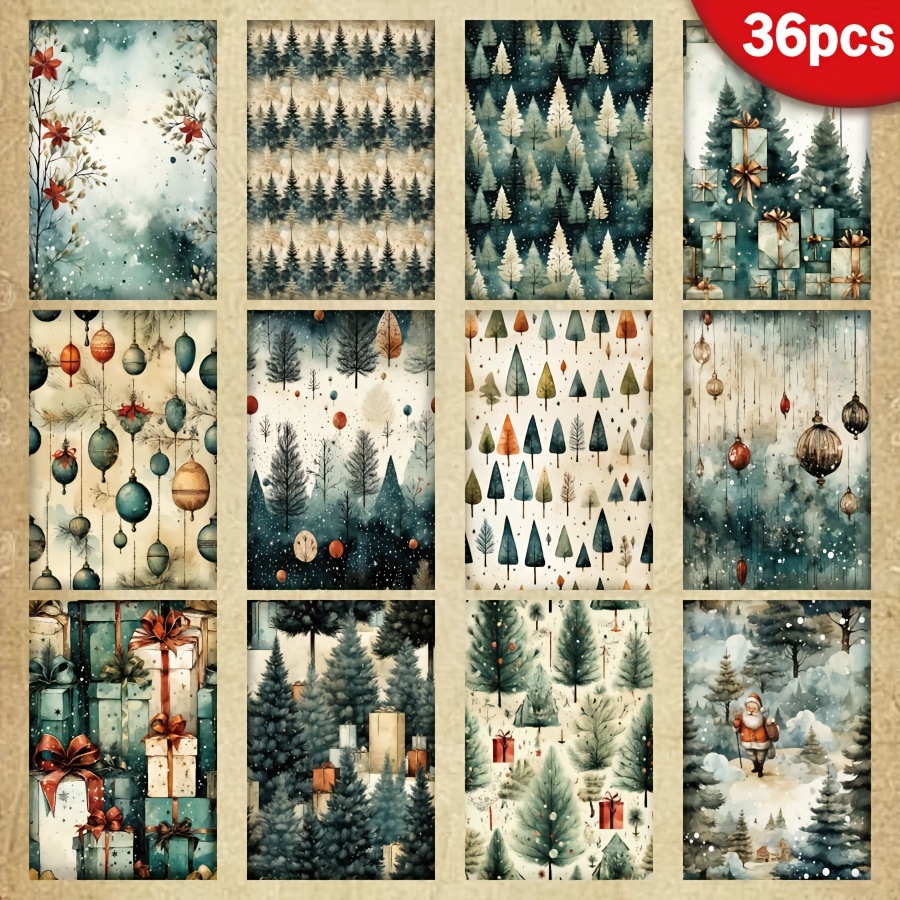 

36 Sheets A5 Vintage Christmas Scrapbook Paper, Uncoated Recyclable Craft Supplies For Diy Greeting Cards, Bullet Journals, Packaging, And Decoration