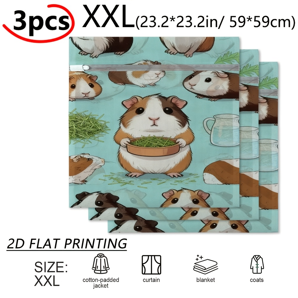 TEMU 3pcs Laundry Bag For Washing Machine, Guinea Pig Eating Pattern Laundry Bag For Washing Machine, Protects Clothes From Damage, Breathable Mesh,