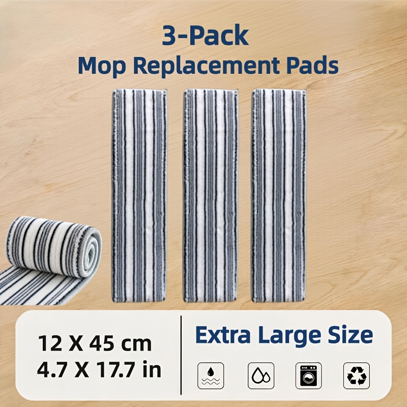 TEMU 3pcs (3pcs) Large Replacement Mop Pads Suitable For Floors, Tiles, Marble - Thickened Dense Microfiber Refill Cloths, Wet/dry Dual-use For Flat