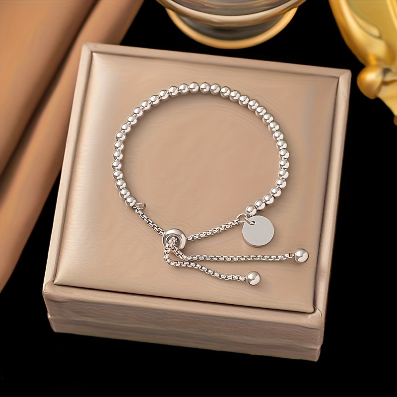 TEMU El diseño exquisito de cuentas redondas para mujer es moderno y , para uso diario o como regalo de pulsera para fiestas