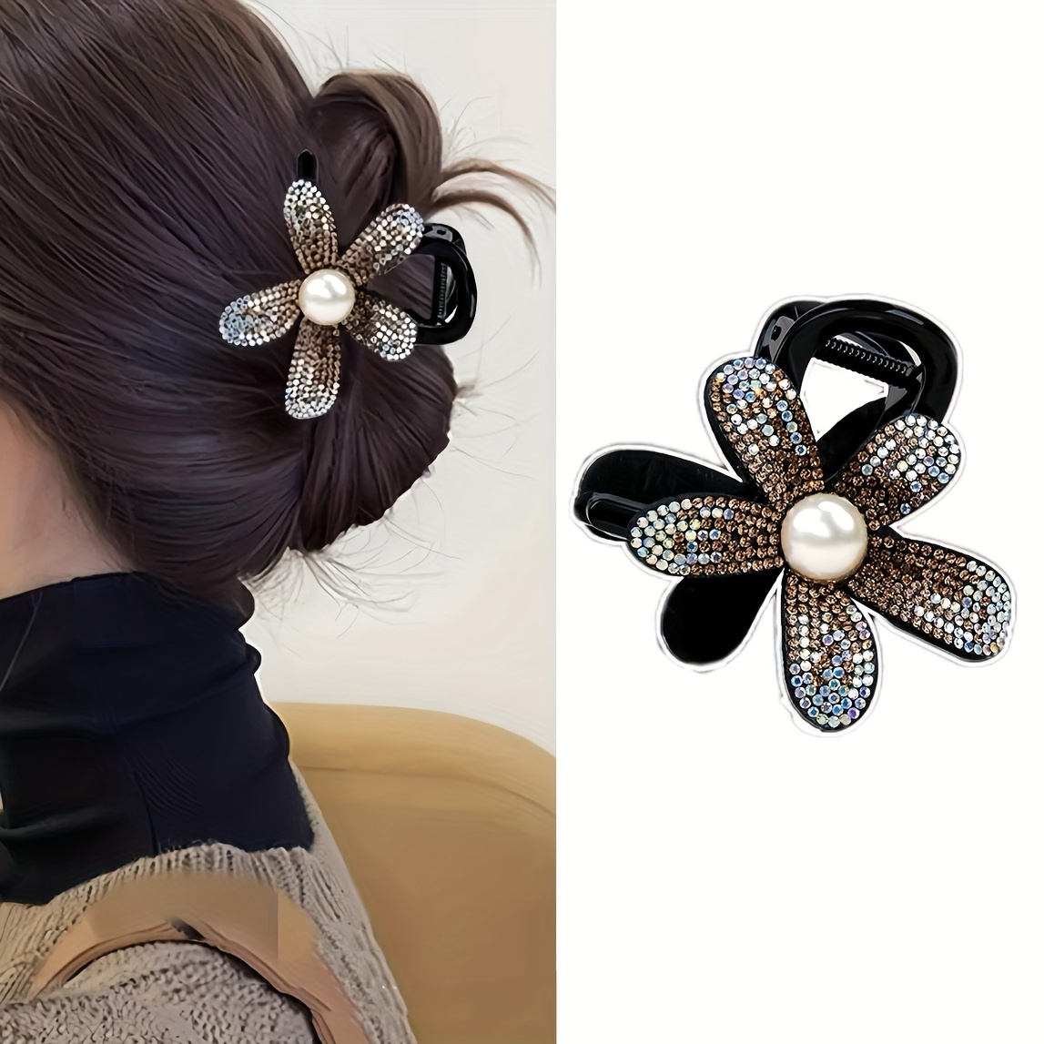 elegant acrylic flower hair claw clip with crystal and sequin embellishments minimalist style hair gripper with   printing for women middle size shark clip hair accessory   14 single piece Product details 7