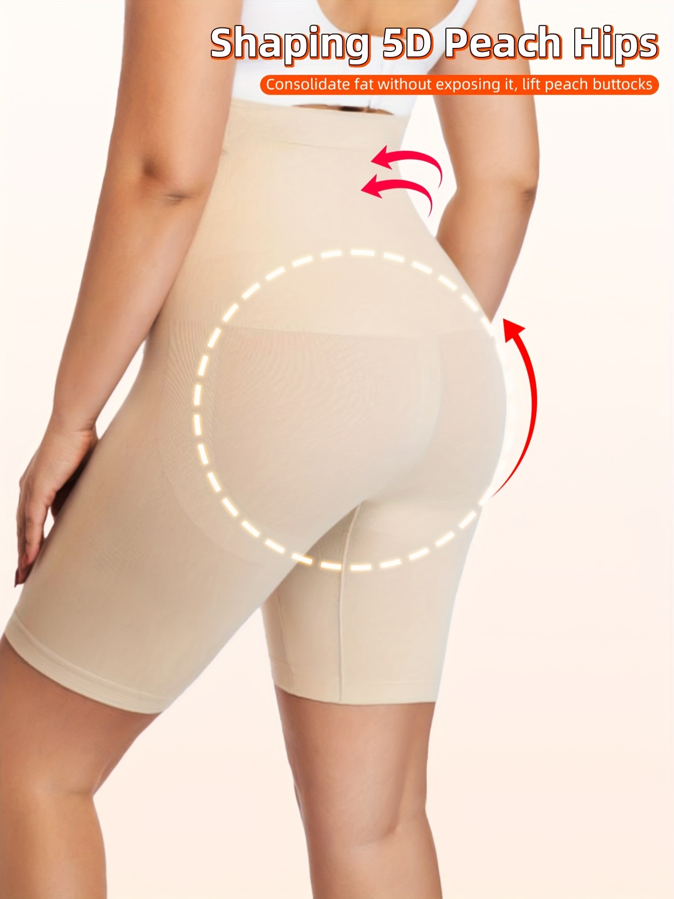1pc Plus Size Women'S High-Waisted Shaper Shorts, Tummy Control and Butt Lifter, Thigh Slimmer, Knit Polyamide Fabric, Solid Color, High Support Body Shaper